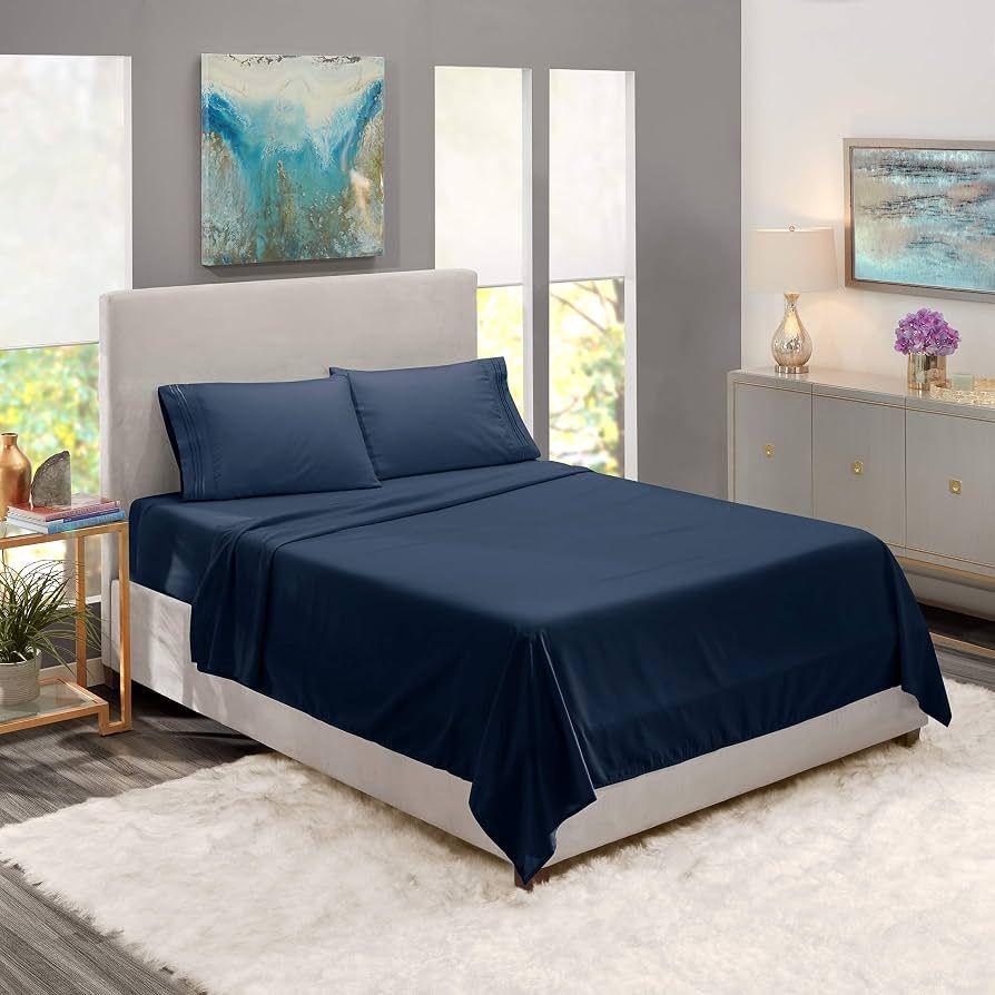 Solid Cotton Bedsheet - Navy Blue