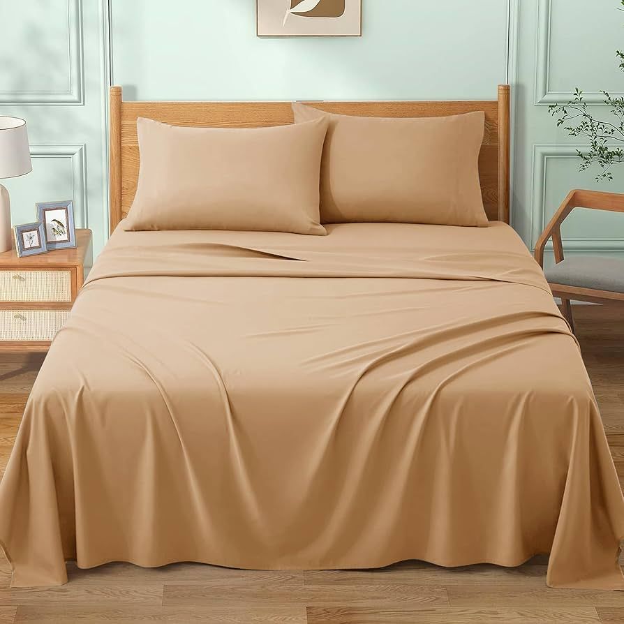 Solid Cotton Bedsheet - Beige - 700 TC