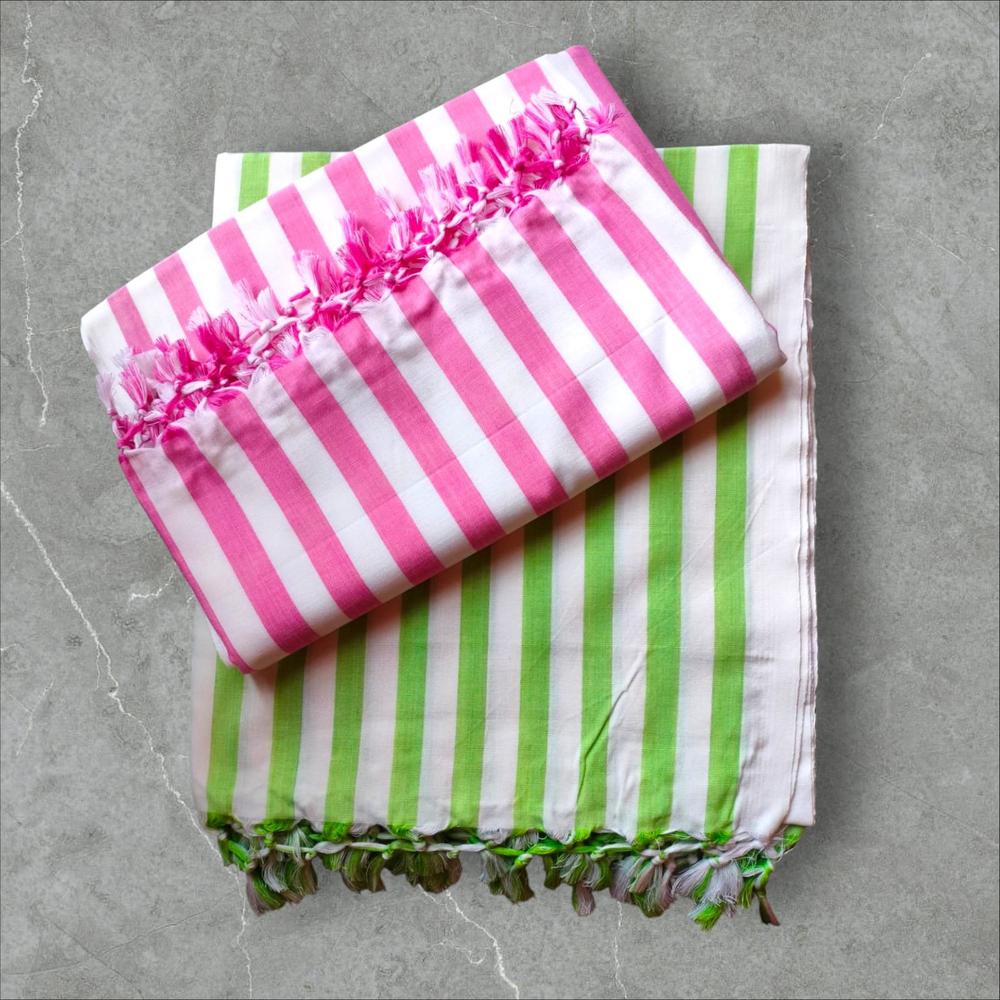 Bhagalpuri Dull Chadar for Summer Ac Comfortable (Green & Pink Strip King Size)
