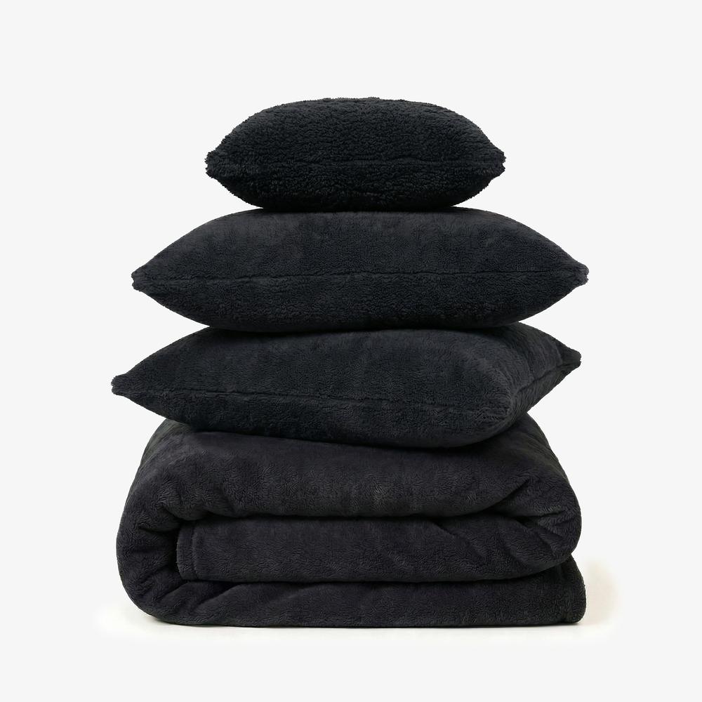 Faux Shearling Blanket With 2 pillowcases and 1 Breakfast Cushion cover